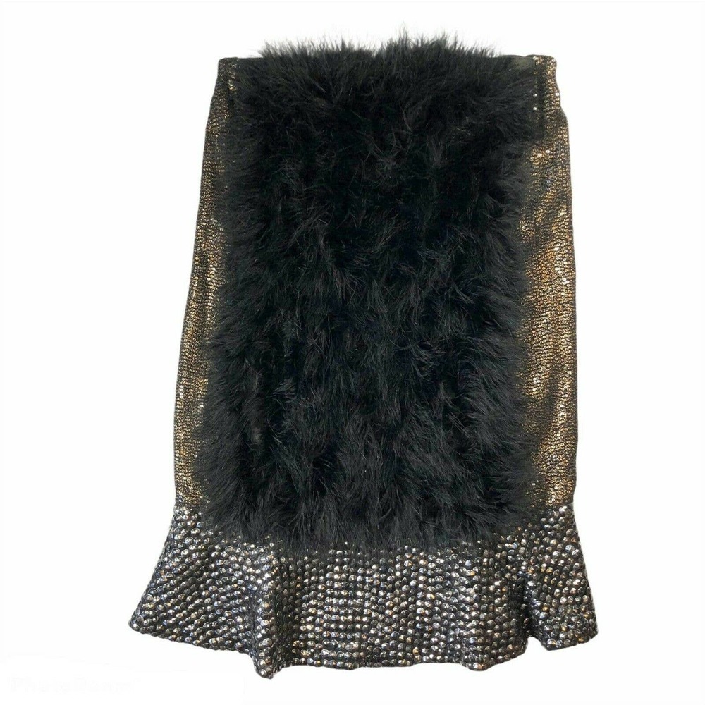 3.1 Phillip Lim Turkey Feather Silk Metallic Sequined Skirt Size 6